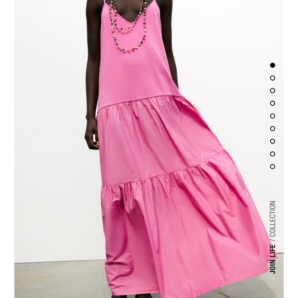 Zara * Last one size L! Long maxi dress pink flowy boho Bloggers favorite - Picture 3 of 5